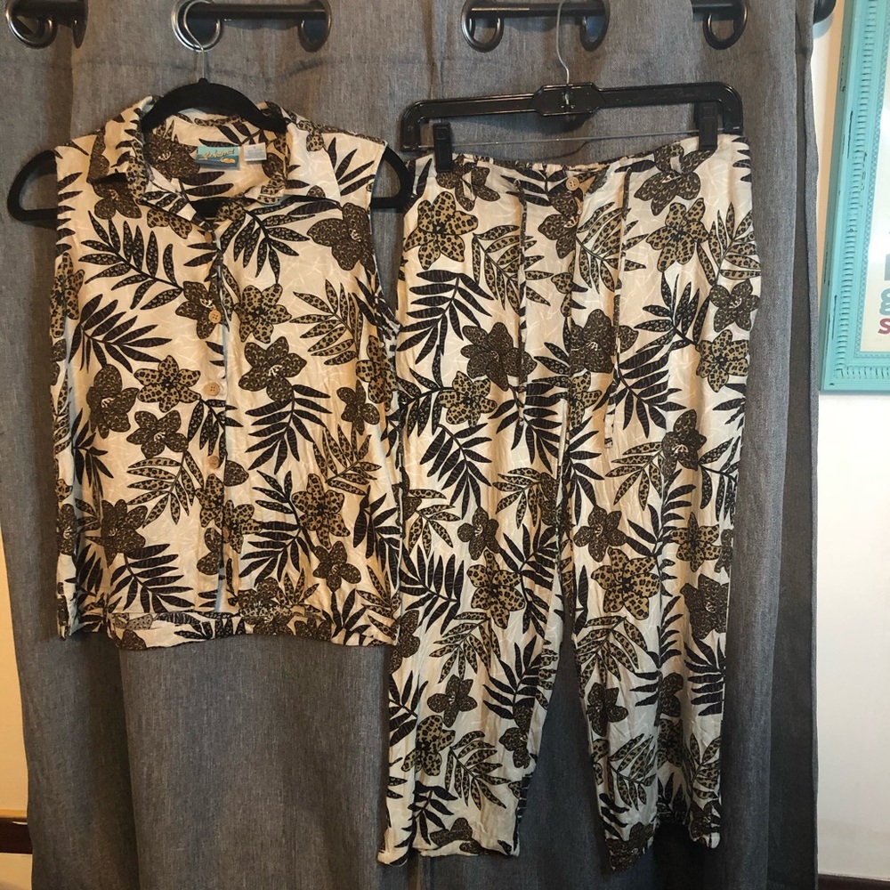 Women’s spring rayon Y2k bohemian beachy tropical vacation two piece lounge set - Picture 3 of 13
